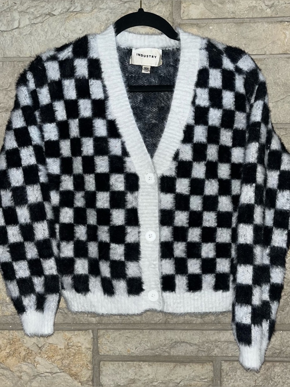 Industry Republic Women’s Checker Cardigan Sweater Blk/Wht Worn 1X Super Soft M